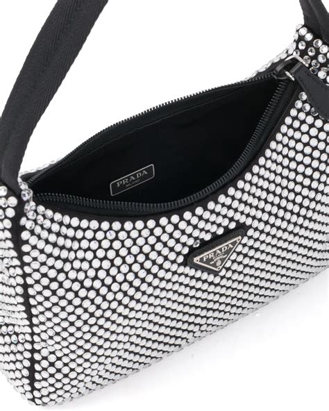 prada satin mini-bag with artificial crystals|White Satin Mini.